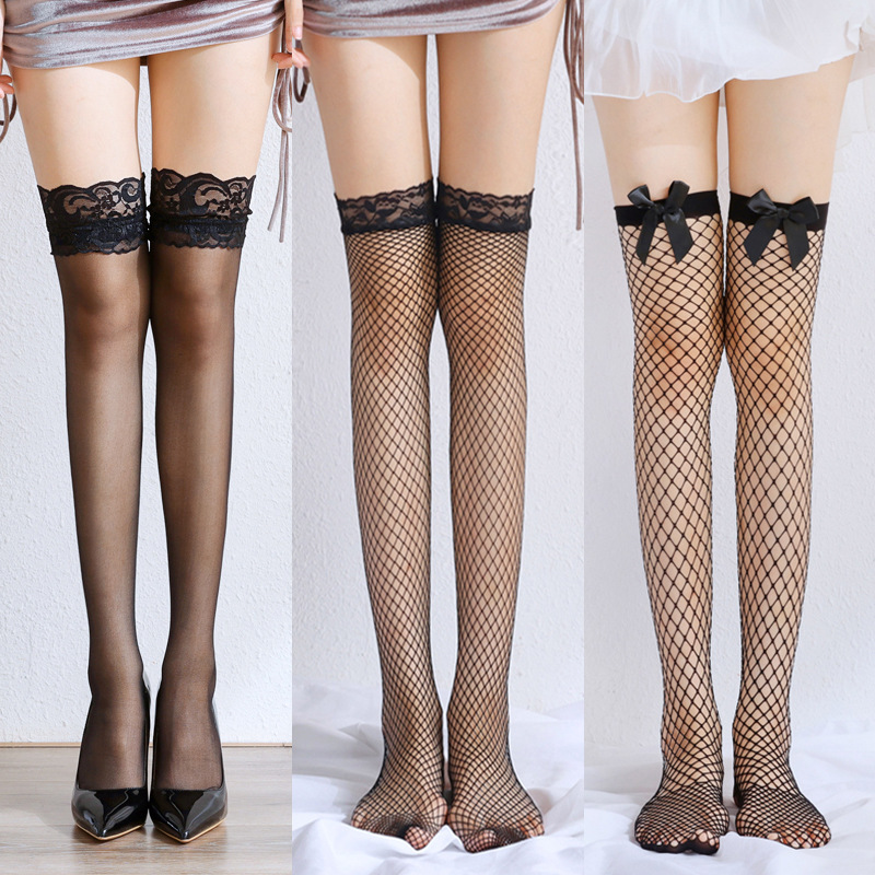 Over-the-knee black stockings women's thin European and American high heel stockings series Black sexy fishnet stockings lace stockings