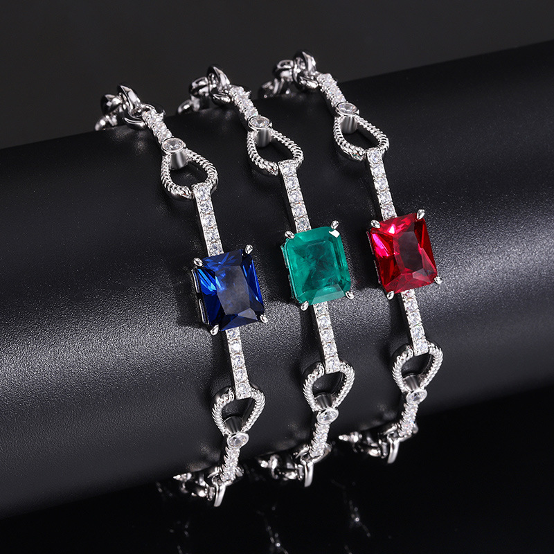 Zhuang Sheng joyería S925 plata simulación color tesoro exquisito retro simple pulsera femenina piedra principal 8*10