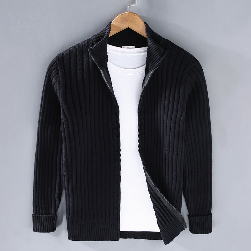 Versatile Casual 1 Knitted Jacket Autumn and Winter Sweater Outer Cardigan High-End Men's Zipper/Stand Collar Trend 2