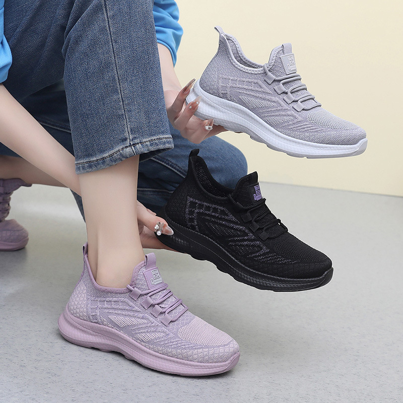 sneaker Women's 2024 Spring and Summer New Women's Flying Woven Soft Bottom Lightweight Running Shoes Breathable Non-slip Comfortable Single-layer Shoes for Women