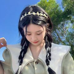 發箍女2024新款玫瑰花珍珠飄帶頭箍一體系編髮絲帶超仙百搭髮飾夏