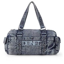 韩代DEINET新款JIWOO同款复古牛仔豹纹单肩斜跨手提包通勤包