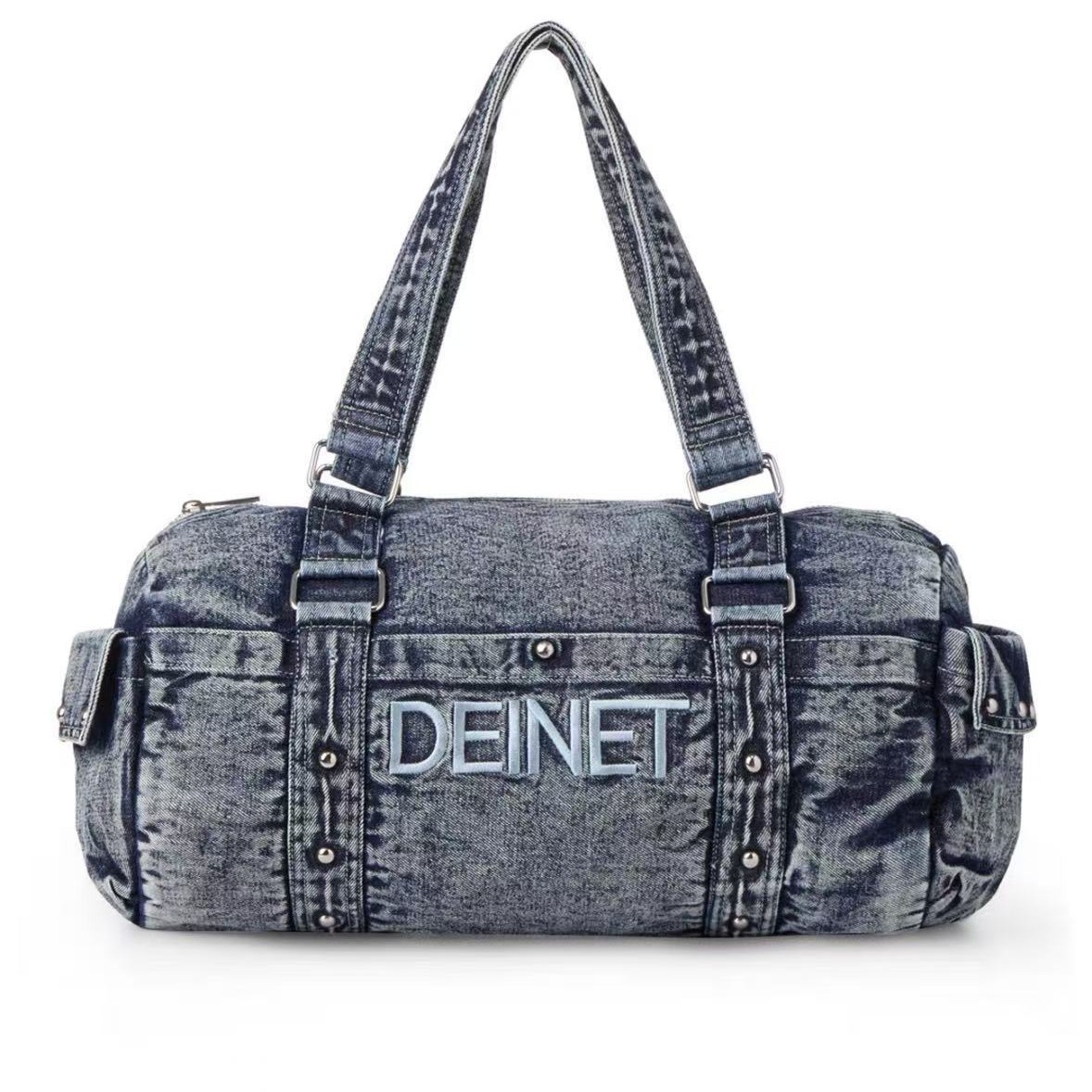 韩代DEINET新款JIWOO同款复古牛仔豹纹单肩斜跨手提包通勤包