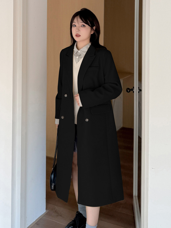 2025秋季新款长款西服大衣女大码女装休闲英伦风宽松外套323184|undefined