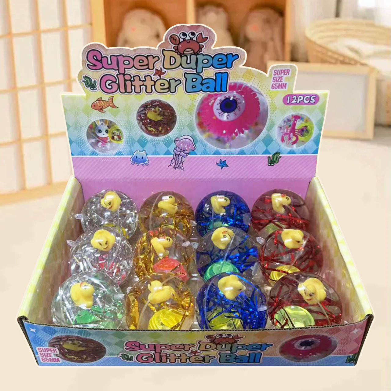 Bola elástica de cristal luminoso transparente, bola de agua flash, cuerda con cuerda, juguetes luminosos para niños, puestos de mercado nocturno, productos pequeños al por mayor