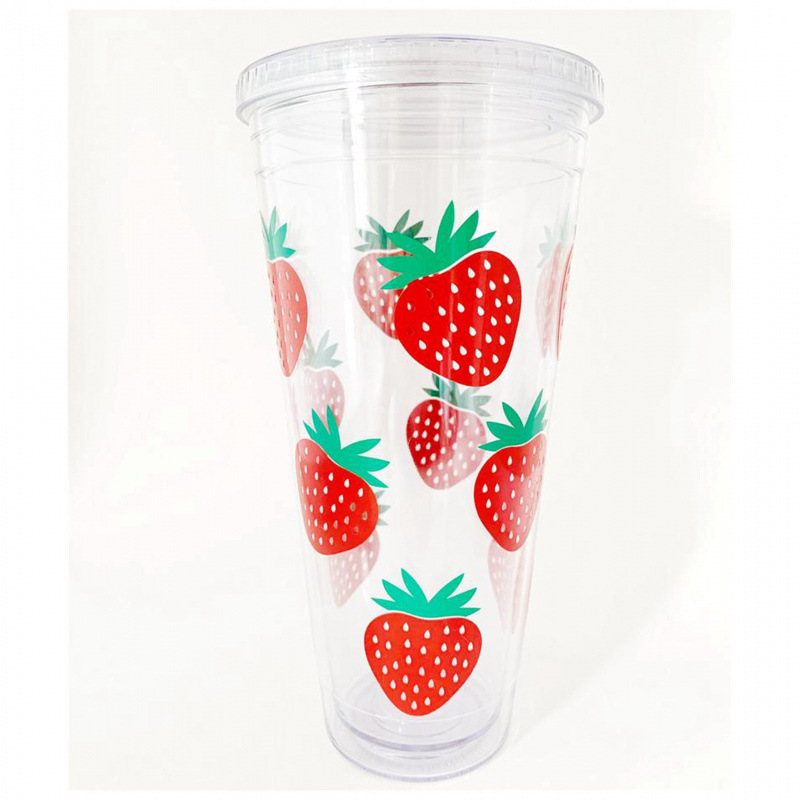 To map can be set creative round suction tube cup double plastic cup large capacity hand cup wholesale custom logo