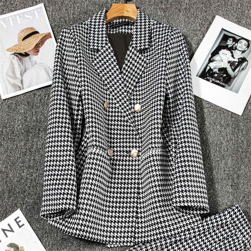 Houndstooth Women's Jacket New Style Small Suit Blazer 2026 Spring and Autumn Commuter Pants Suit Two-Piece Set New Wholesale