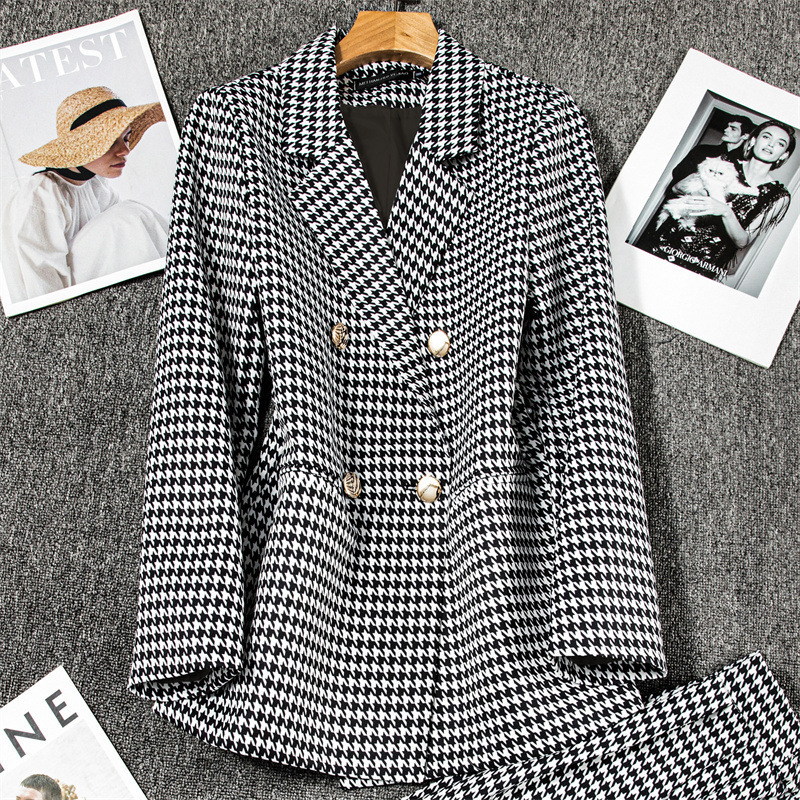 Houndstooth Women's Jacket New Style Small Suit Blazer 2026 Spring and Autumn Commuter Pants Suit Two-Piece Set New Wholesale