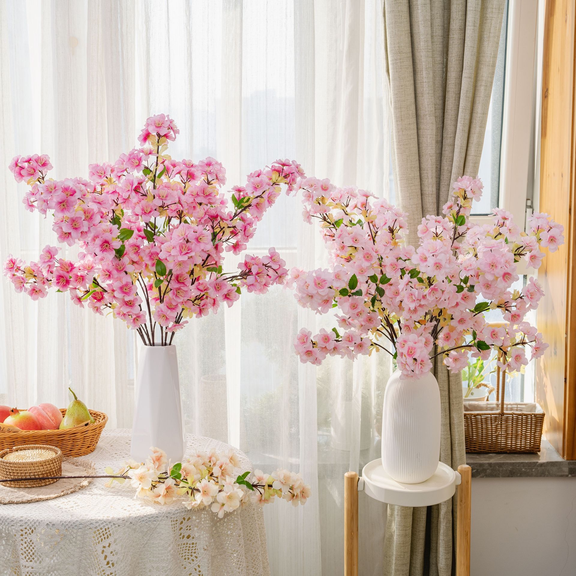Flor de cerezo 3 horquilla flor de cerezo fábrica de flores de simulación decoración del hogar boda flores de mano rosa pared de flores falsas transfronterizas INS