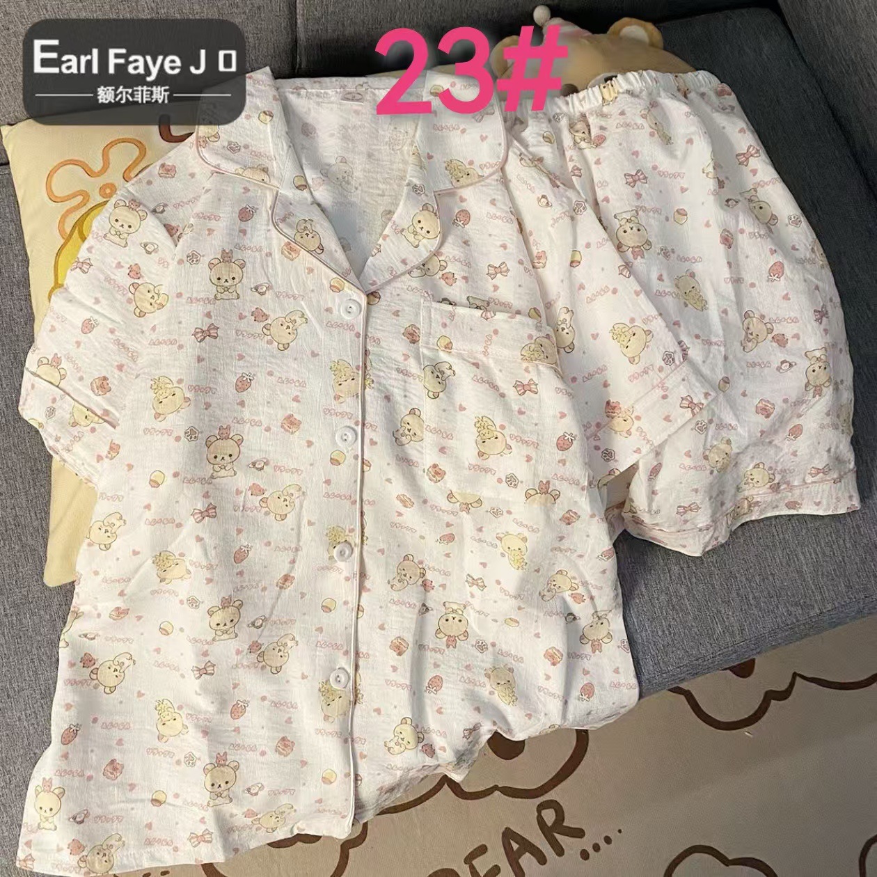 Comercio exterior de Vietnam verano nuevo estilo nube rebeca de algodón solapa dulce pijama de dibujos animados pantalones cortos de manga corta traje de servicio a domicilio para mujer