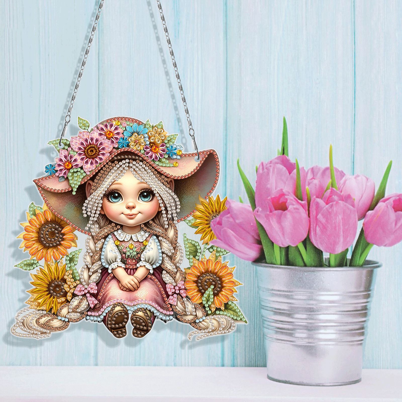 Pintura de diamantes DIY círculo dibujos animados colgante genio Navidad sala de estar decoración pintura distribuible