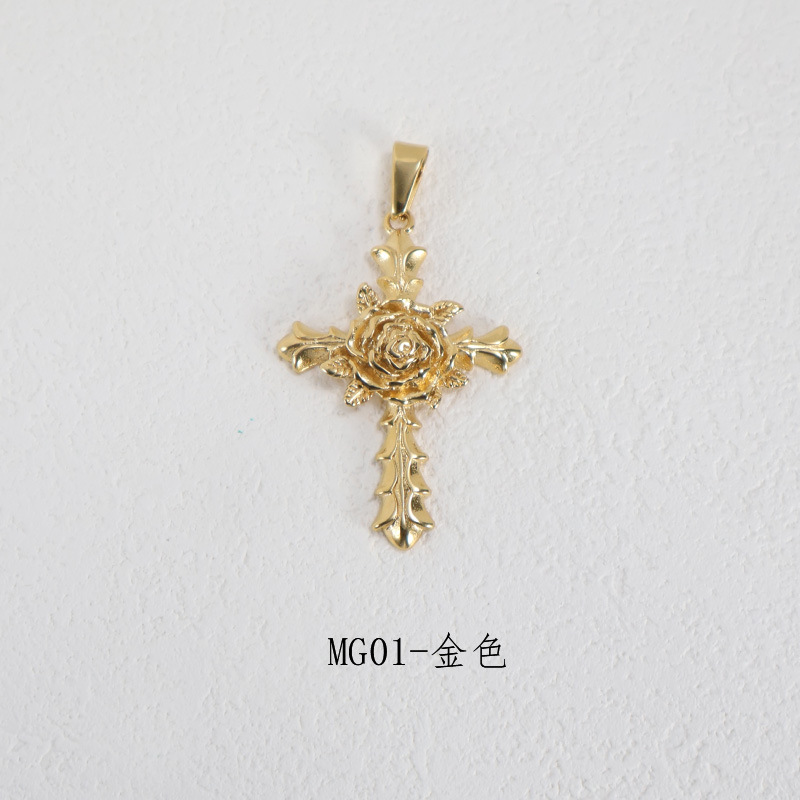 Colgante de cruz de rosa vintage AliExpress no desvanecerse transfronterizo acero de titanio chapado en oro 24K joyas transfronterizas ventas calientes