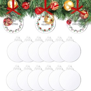 Transparent Round Acrylic Christmas Ornaments - DIY Christmas Tree Party Hanging Decorations Supplies with Holes