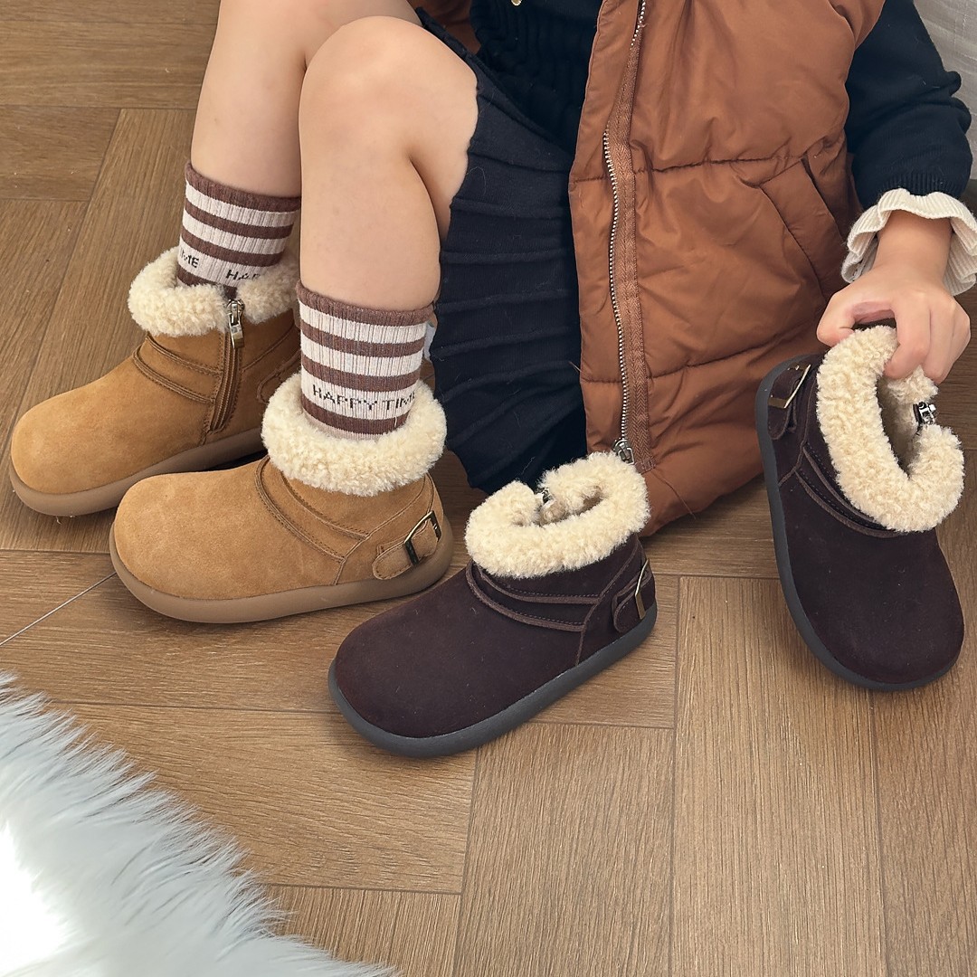 2025 New Winter Casual Cotton Side Zipper Lambswool Snow Boots for Boys and Girls, Non-Slip, Versatile and Warm Cotton Boots