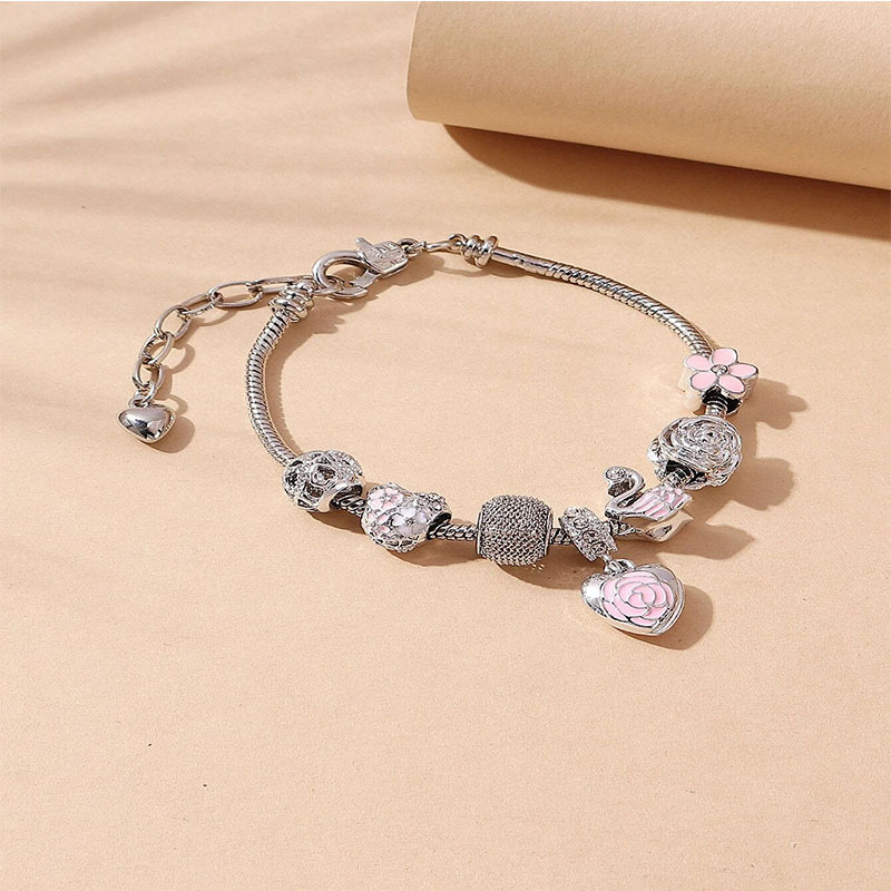 Pan's Hand Dora DIY Beaded Cross-Border Hot-Selling Heart-Shaped Petal Oil-Drip Alloy Swan Accessories Flower-Shaped_voghion.com