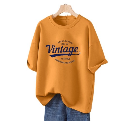 2025 Trendy Recommendations 100% Cotton Women's Vintage American Style Crew Neck T-shirt Baseline Shirt Versatile Casual Slimming Top