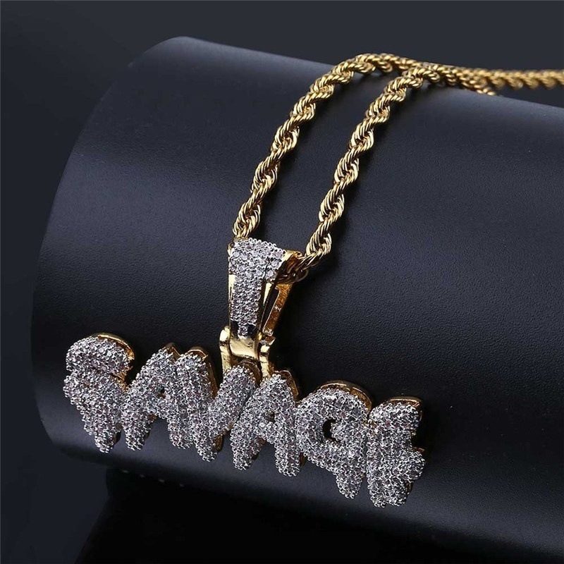 Hip Hop Bubble Letter Savage Collana Gioielli in ottone con ciondolo in oro_voghion.com