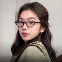 潮流复古英伦下半框椭圆小框玳瑁眼镜框可配度数素颜显白近视眼镜