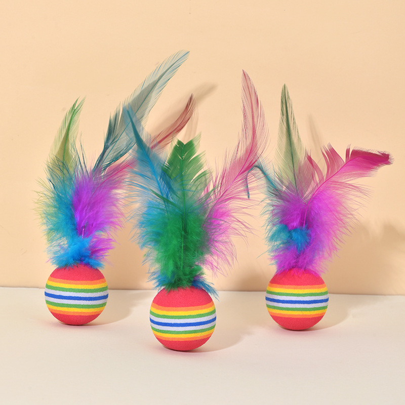 Pet toy ball, rainbow feather ball, cat toy, interactive toy for cats, cat teaser, cat walking toy, wholesale, for cats to entertain themselves and relieve boredom