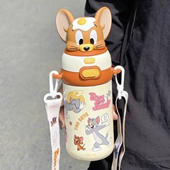 猫和老鼠儿童保温杯子新款高颜值吸管水杯学生上学斜跨便携情侣杯