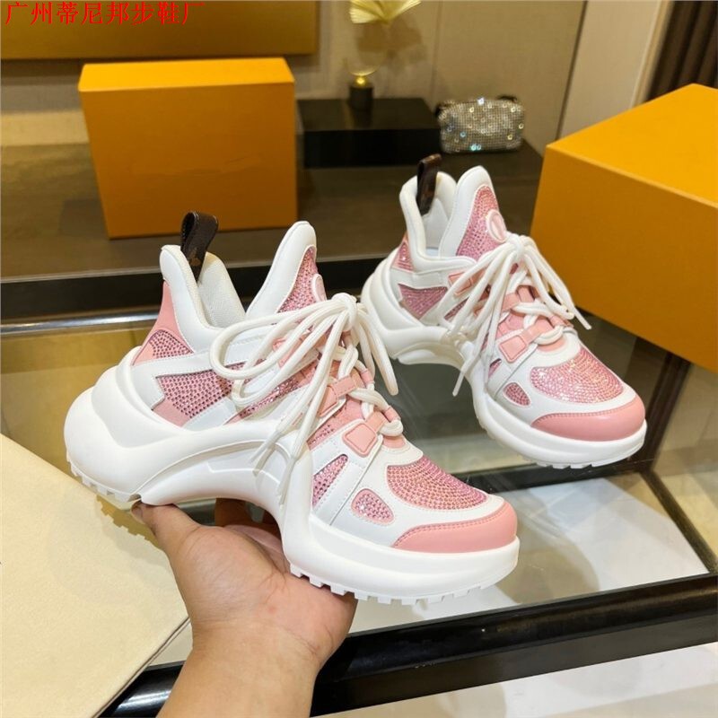 Guangzhou High Version Ins Style Bow-Shaped Thick-Soled Hot Diamond Women's Dad Shoes Platform Sole Sports Casual Shoes