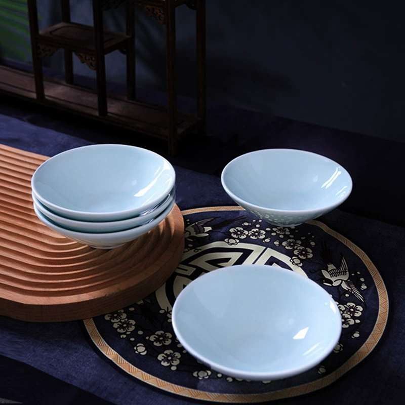 Celadon рисовая миска бытовая маленькая соломенная шляпка миска высокий труба миска глазурованный цвет китайская простая миска для супа коммерческая