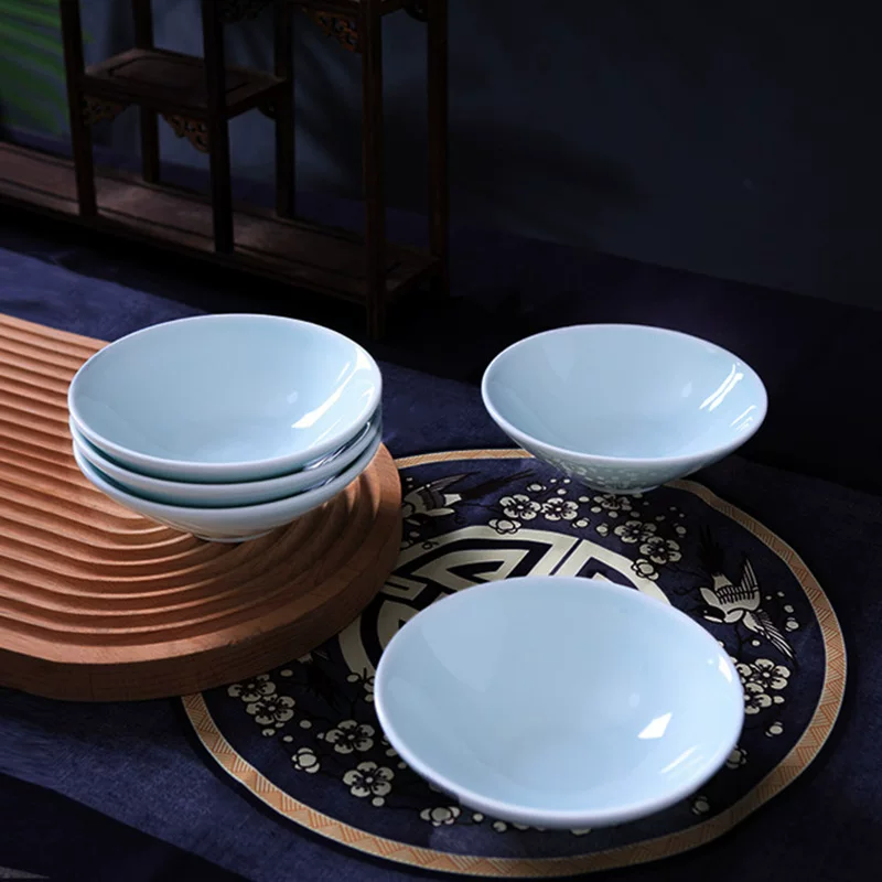 Celadon рисовая миска бытовая маленькая соломенная шляпка миска высокий труба миска глазурованный цвет китайская простая миска для супа коммерческая