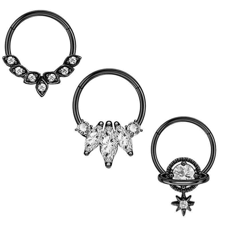 Star Flower Nose Clip Set 3 Pieces Stainless Steel Plated Nose Ring Nose Stud Piercing Jewelry detail image 8