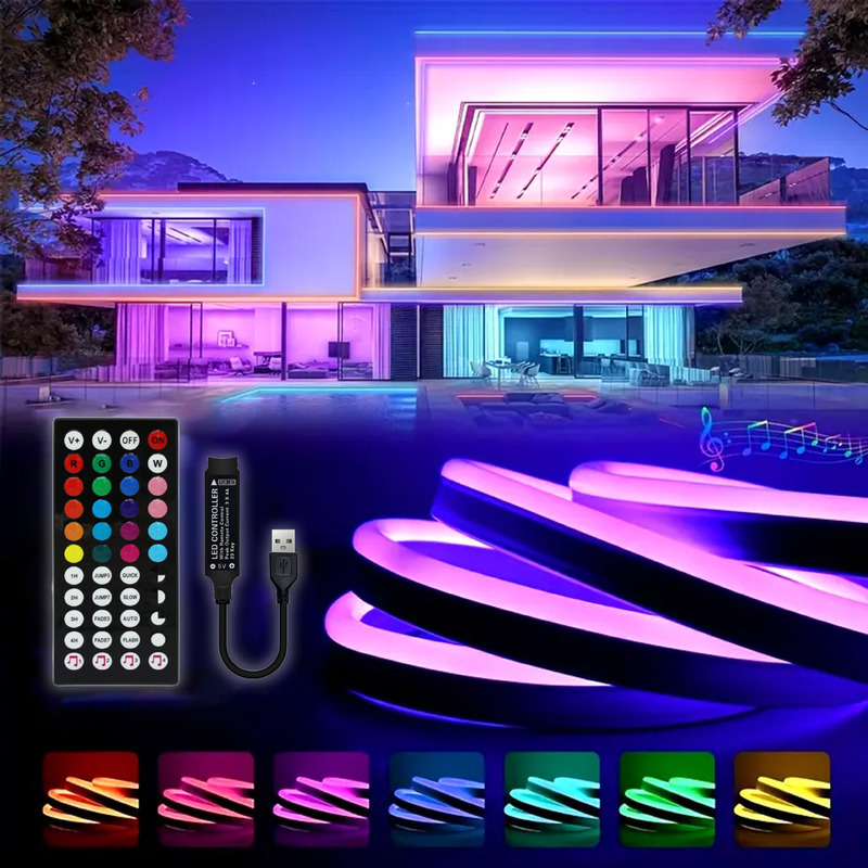 RGB ネオンストリップ LED 柔軟なシリコーンネオンストリップライトセット 24 キー制御ミニ Bluetooth APP 制御ライト|undefined