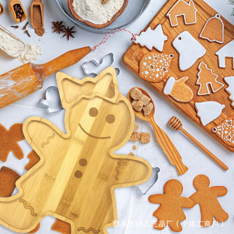 Hot Selling Bamboo Tray Factory Children's Food Supplement Board Gingerbread Man Dinner Plate Wholesale Direct Sales Cutting Board Home Christmas