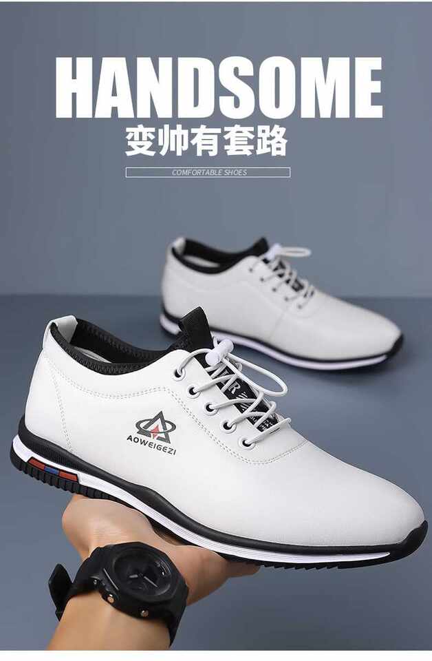 Giày da nam cổ thấp phong cách retro Mỹ, mũi tròn, gót thấp 1–3 cm, cỡ lớn — S9201 màu trắng, s9201 màu đen chi tiết 3