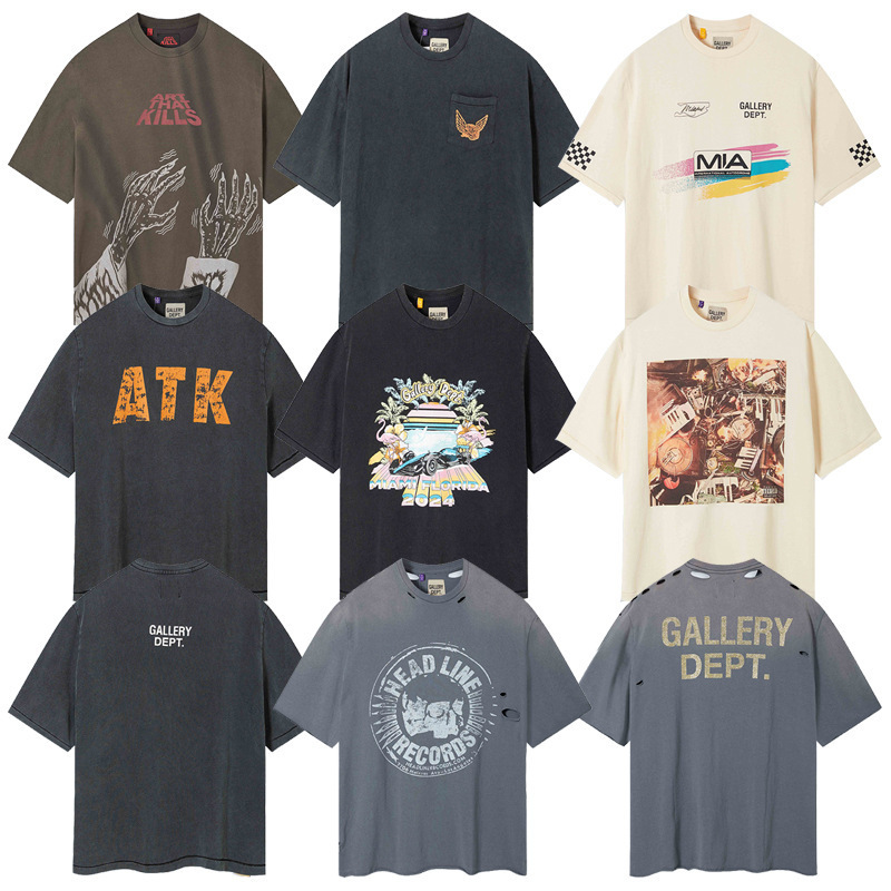 Cross-Border Gallery Dept American High Street Ghost Claw Frayed Washed Retro Loose Couple Men's and Women's Short-Sleeved T-Shirts