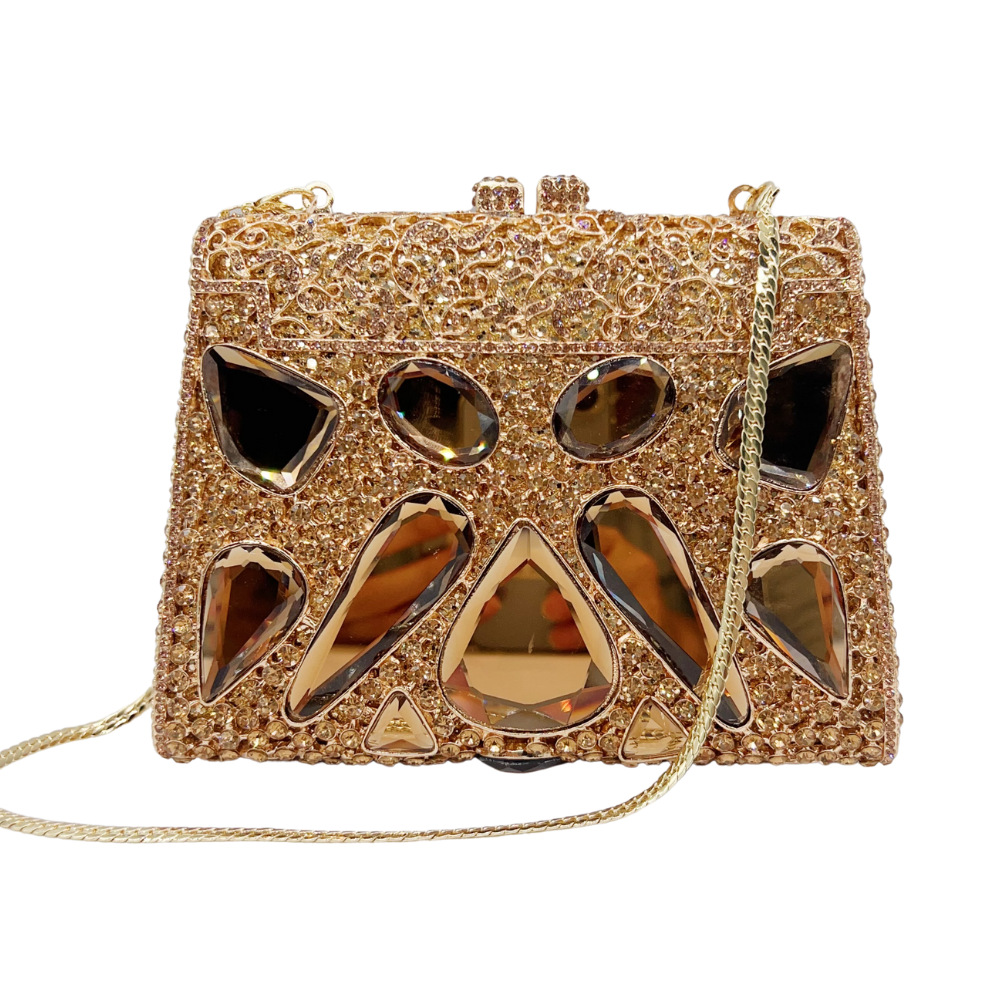 Túi clutch nữ cầm tay đính kim cương thủy tinh dự tiệc phong cách Âu Mỹ — Màu vàng