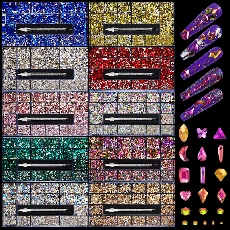 Cross-Border Hot Selling 21 Grids Boxed Nail Art Jewelry Diamond Special-Shaped Flats Bottom Glass Diamond DIY Material Nail Rhinestone Wholesale Cross-Border Hot Selling 21 Grids Boxed Nail Art Jewelry Diamond Special-Shaped Flats Bottom Glass Diamond DIY Material Nail Rhinestone Wholesale