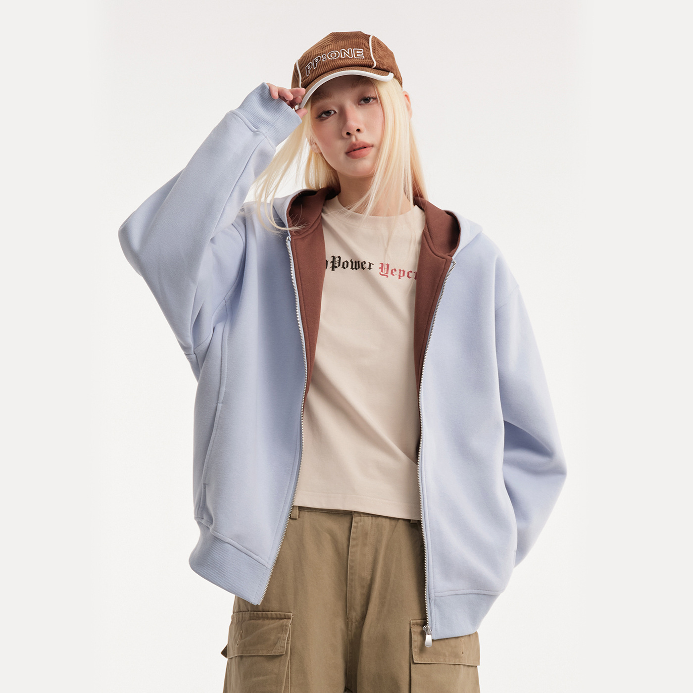 American Retro Contrast Color Cardigan Hoodie