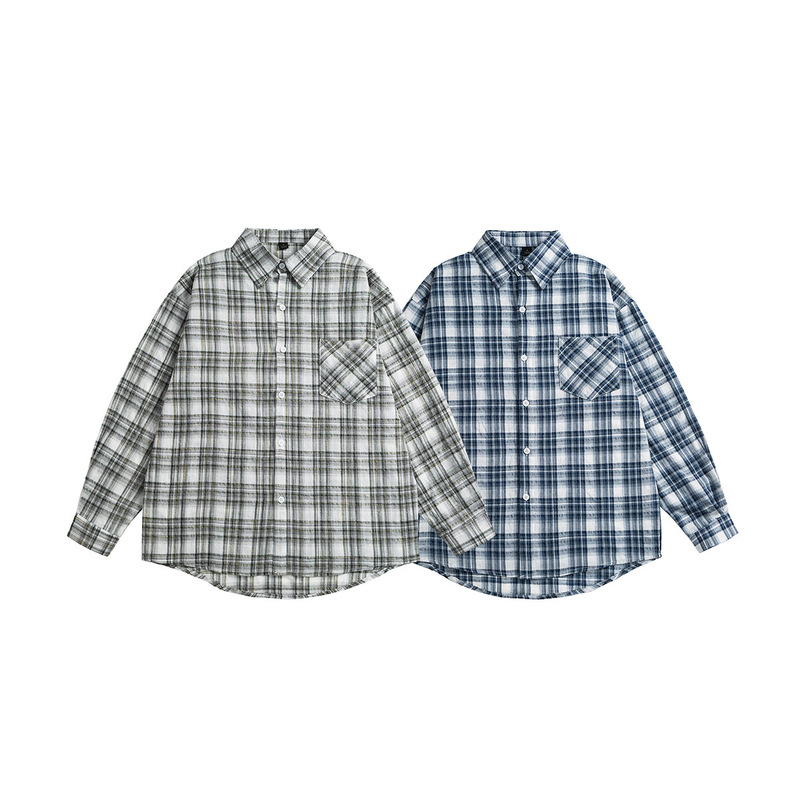Men's Clothing Japanese Style Trendy Brand 2025 Autumn New Simple Plaid Shirt Men's Loose Long-Sleeve Shirt Top