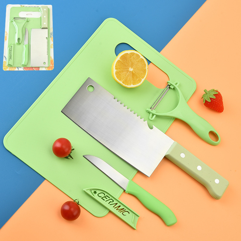 Kitchen Knife Four-Piece Set, Kitchen Knife, Fruit Knife, Melon Planer, Cutting Board, Household Kitchen Utensils, Practical Small Set, Ready for Sale