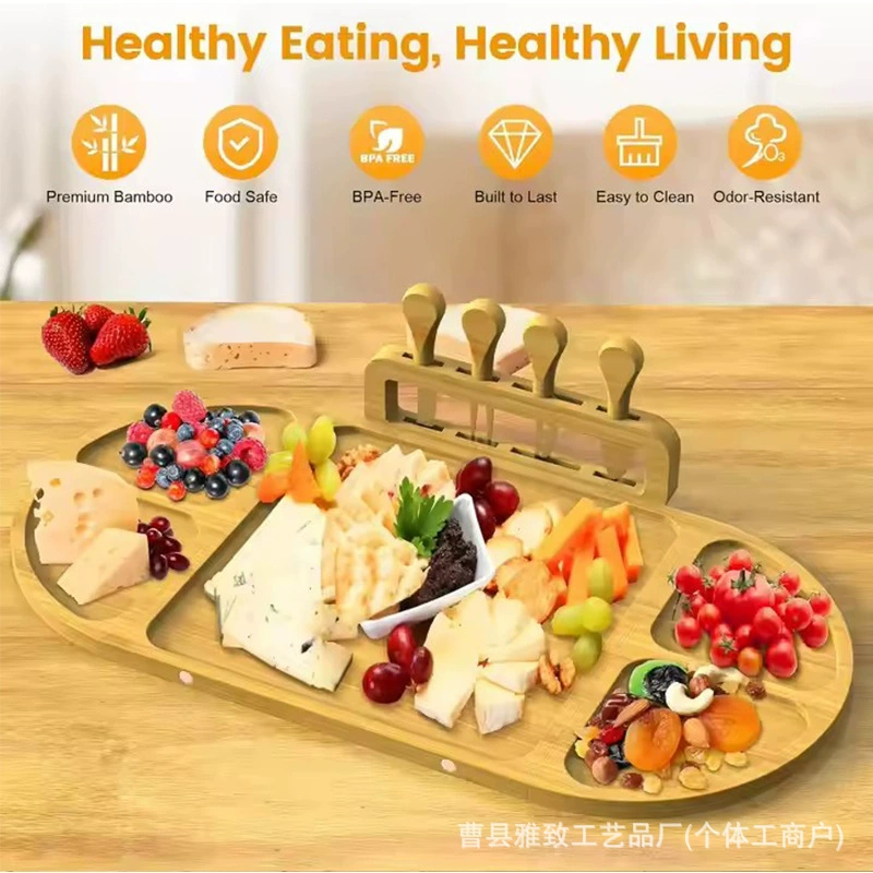 Трансграничная бамбуковая разделочная доска, четырехсторонняя магнитная разделочная доска для сыра, послеобеденный перекус, фрукты, приготовленная еда, декоративная разделочная доска