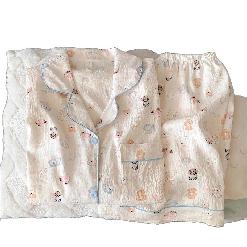 120G nube algodón pijama de manga corta tres piezas set ropa de hogar TK pedido físico al por mayor pareja pijama de verano