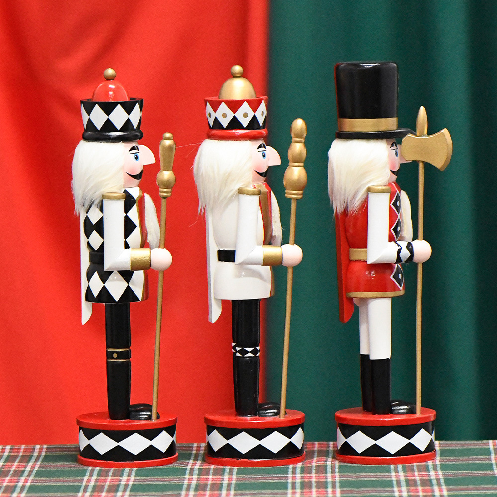 30CM madera transfronteriza negro y blanco serie de cuadrillas de madera cabeza blanca rey cascanueces decoraciones de Navidad