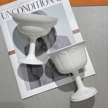 ins创意欧式纯白骨瓷水杯浮雕陶瓷高脚杯冰激凌杯鸡尾酒杯装饰杯