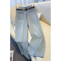 【2107人コレクション】小柄な明るいストレートジーンズ女性2025年春の新しいサイズの高腰幅