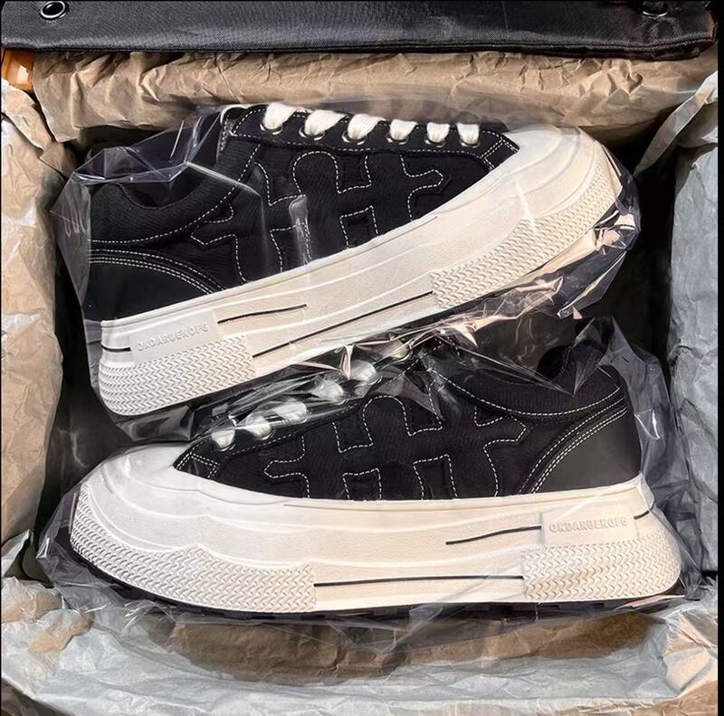 Celebrity-Inspired Shoot Brand Duo Black Plum Sneakers for Men and Women, Thick-Soled Height-Increasing Retro Leather Plum Shoes