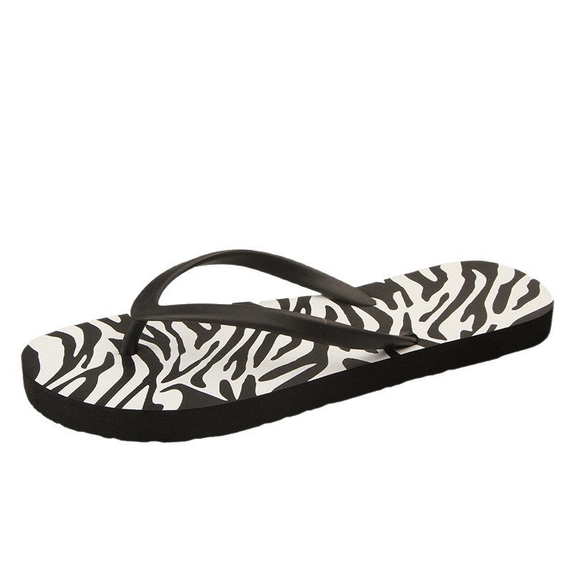 Trendy Fashion Zebra Pattern Women's Summer Non-Slip Outdoor Flat Toe Post Beach Sandals Thin Sole Washable_vogvips.com