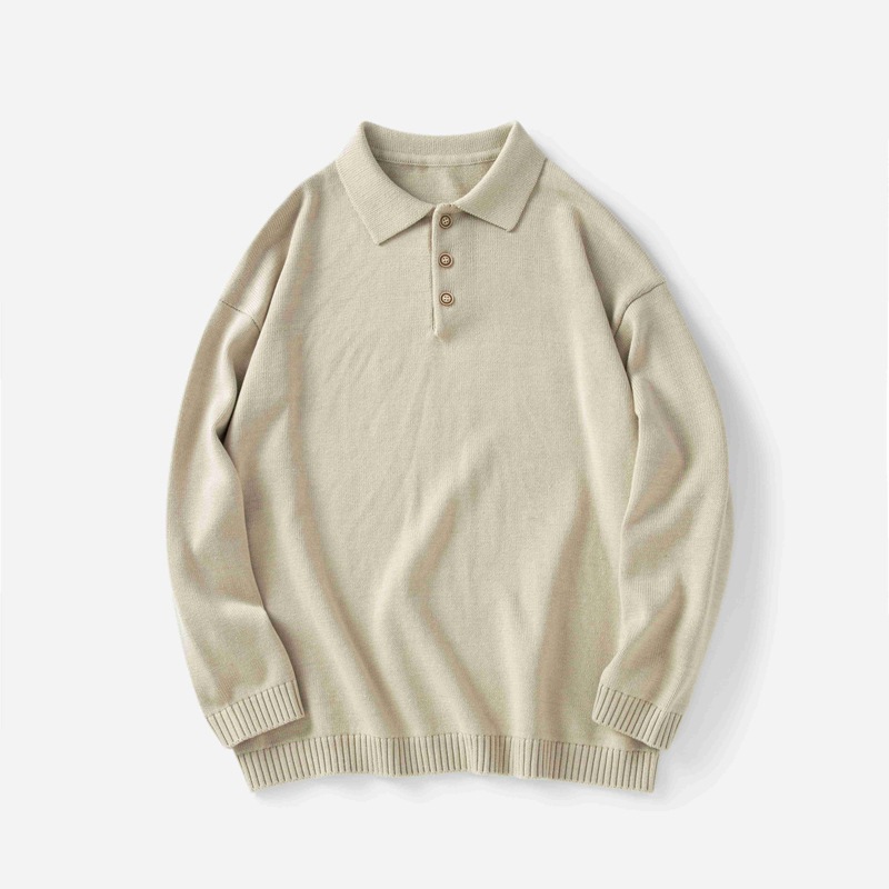 2023 Otoño e Invierno suéter abrigo solapa Polo camisa de manga larga suelta fuera del hombro suéter de los hombres coreanos