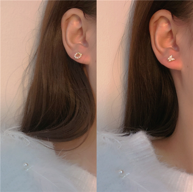 Simple Style Style Silver Color 2022 Spring New Cute Star Bow Heart Pearl Earrings Set