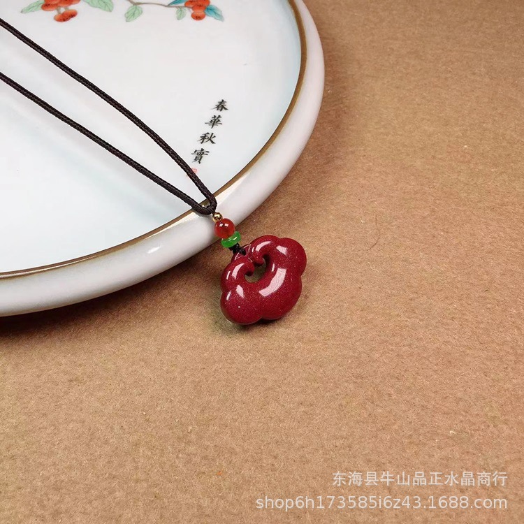 CINNABAR RUYI 잠금 펜던트 ZIJIN SAND 남성과 여성을위한 DIY 양면 잠금 목걸이 펜던트