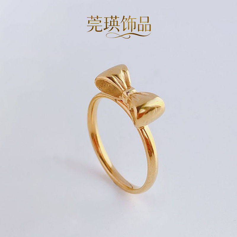 Ins Style Exquisite Bow Titanium Steel Ring Women's Korean Design Accessible Luxury High-End Index Finger Ring Jewelry Wholesale
