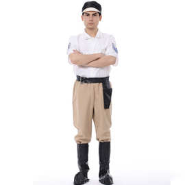 万圣节服装大人演出服男成人白色警察服装带枪套