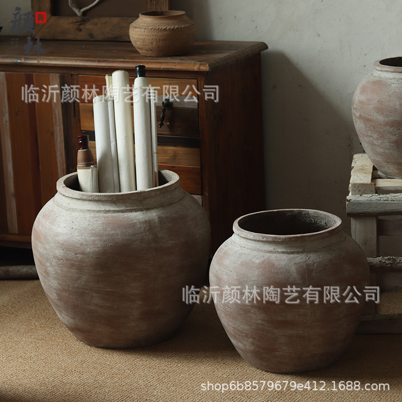Vintage cement maceta de flores silencioso viento verde ornamentos maceta de flores gran abdomen jar jarro decoración de hotel jarro antiguo